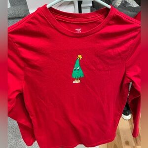 Holiday Time Red Long Sleeve Kids Tee with Tree Graphic